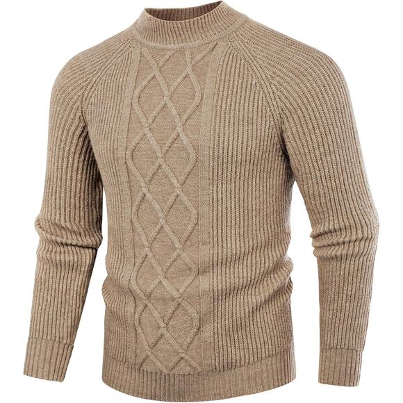 PJ Paul Jones Men’s Mock Turtleneck Cable Sweater Size XL Khaki Pullover NWT - Picture 2 of 9